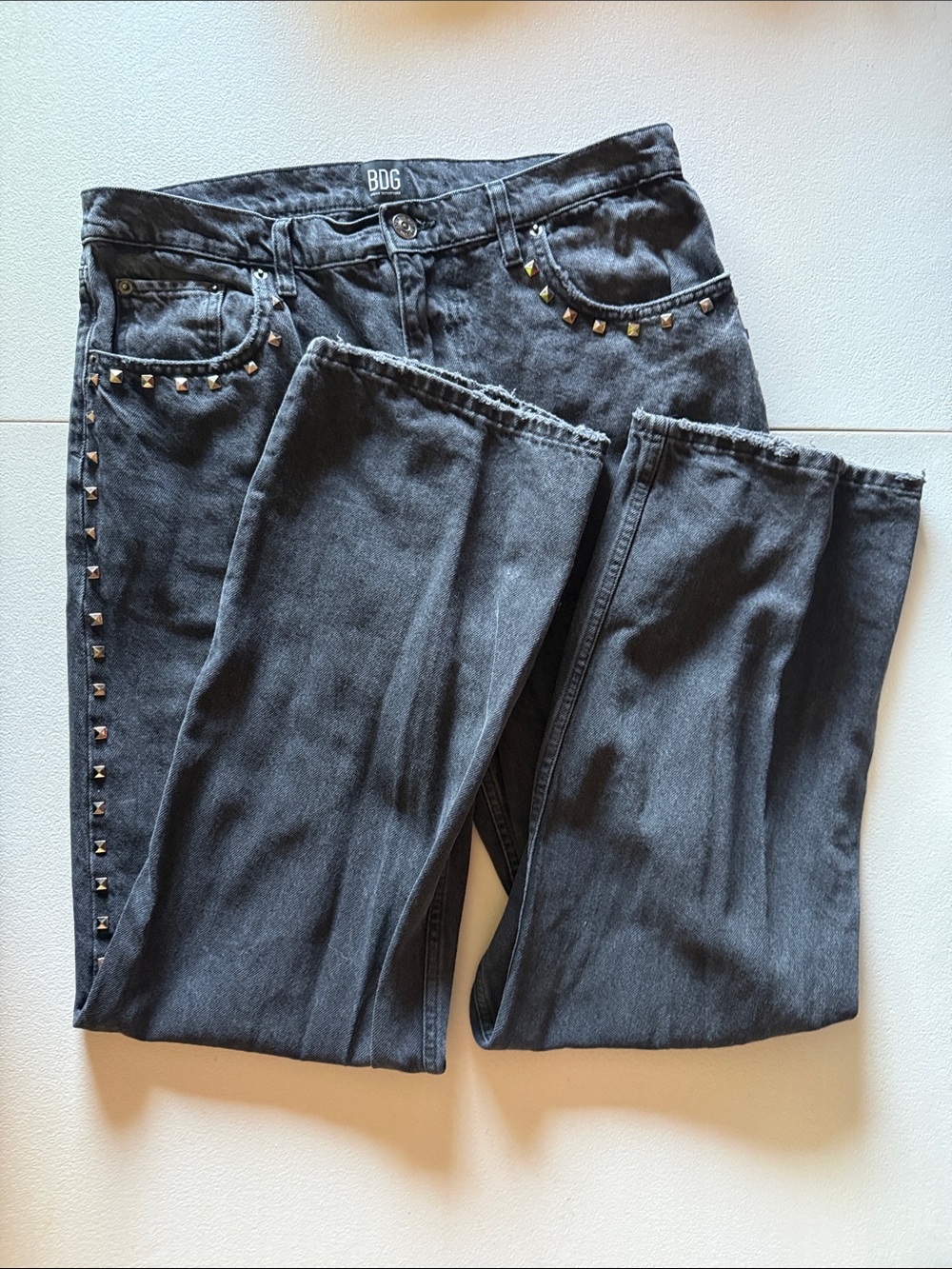 BDG Urban outfitters Skate Fit Black Studded Straight-Leg Jeans